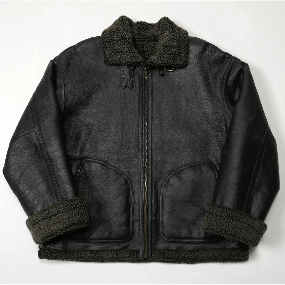 Wilsons Leather Mens Large Black B-3 Aviator Bomber Jacket Sherpa Lined Pilot